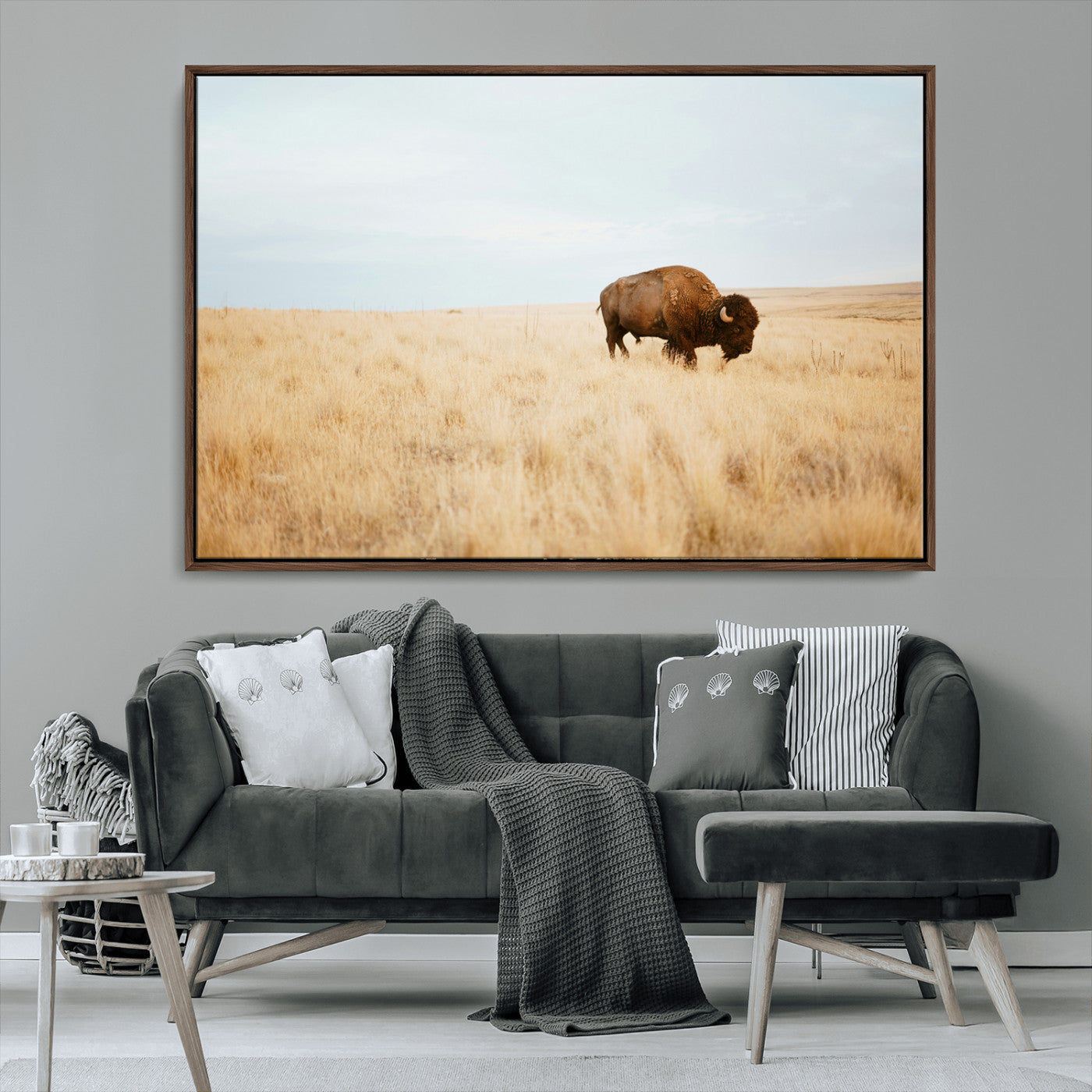 61392510-MGV-CV-36X24-Buffalo Wall Art Wall Art Canvas Print, Framed Western Wildlife Decor Art Picture Print, Rustic Farmhouse Art Perfect Rustic