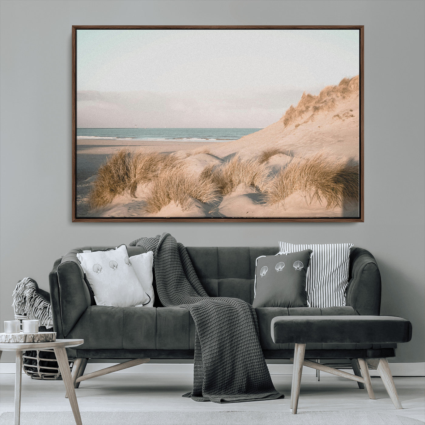 28064037-MGV-CV-36X24-Minimalist Seascape Wall Art Canvas Print, Framed Neutral Beach Print Art Picture Print, Sand Dune Photography Perfect