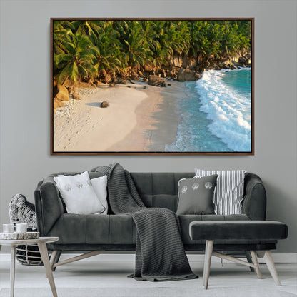 82312665-MGV-CV-36X24-Tropical Beach Wall Art Canvas Print, Framed Ocean Waves Art Picture Print, Palm Trees Perfect Coastal Minimalist Decor Artwork