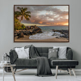 55108220-MGV-CV-36X24-Tropical Beach Wall Art Canvas Print, Framed Hawaiian Sunset Art Picture Print, Ocean Waves Perfect Coastal Tropical Decor Artwork
