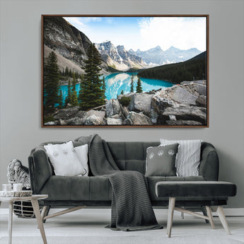 98014896-MGV-CV-36X24-Canadian Rockies Wall Art Canvas Print, Framed Mountain Landscape Art Picture Print, Turquoise Water Perfect Scandinavian