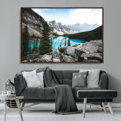 98014896-MGV-CV-36X24-Canadian Rockies Wall Art Canvas Print, Framed Mountain Landscape Art Picture Print, Turquoise Water Perfect Scandinavian