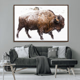 94261165-MGV-CV-36X24-Snowy Buffalo Wall Art Canvas Print, Framed Wildlife Photography Art Picture Print, Brown Tones Perfect Rustic Lodge Decor Decor