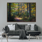 65810864-MGV-CV-36X24-Autumn Forest Wall Art Canvas Print, Framed Fall Woodland Art Picture Print, Golden Leaves Perfect Rustic Farmhouse Decor Artwork