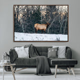 36533178-MGV-CV-36X24-Wild Elk Photography Wall Art Canvas Print, Framed Winter Wildlife Art Picture Print, Snowy Forest Perfect Rustic Lodge Decor