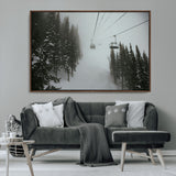87018452-MGV-CV-36X24-Ski Lift Wall Art Canvas Print, Framed Snowy Pines Art Picture Print, Misty Landscape Perfect Winter Serenity Decor Artwork
