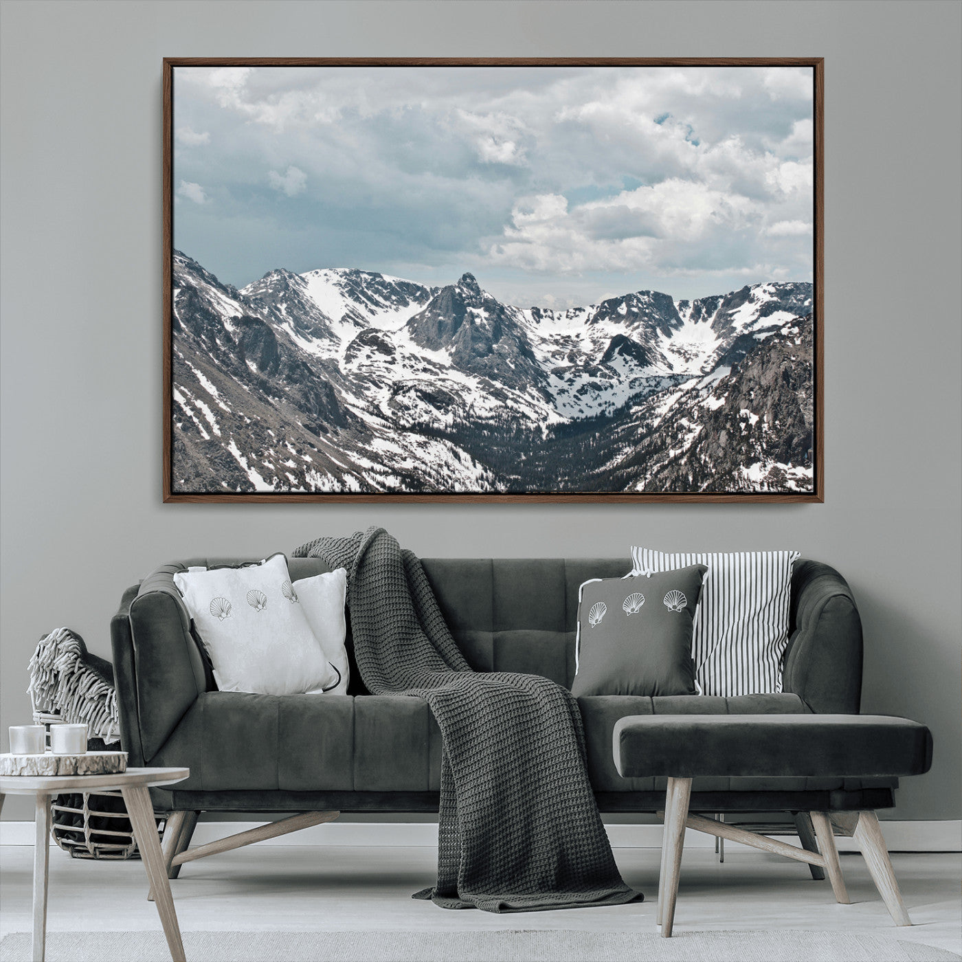 94074619-MGV-CV-36X24-Snowy Peaks Wall Art Canvas Print, Framed Alpine Wilderness Art Picture Print, Mountain Escape Perfect Winter Serenity Decor