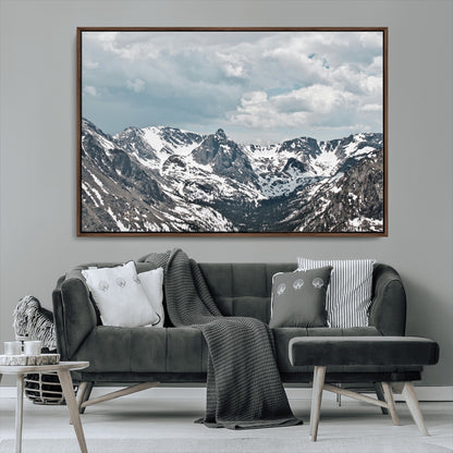 94074619-MGV-CV-36X24-Snowy Peaks Wall Art Canvas Print, Framed Alpine Wilderness Art Picture Print, Mountain Escape Perfect Winter Serenity Decor