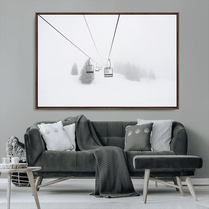 20216390-MGV-CV-36X24-Ski Lift Wall Art Canvas Print, Framed Snowy Landscape Art Picture Print, Alpine Adventure Perfect Nordic Minimalist Decor Artwork