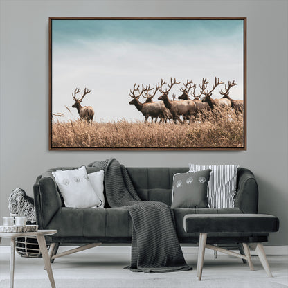 81594705-MGV-FC-36X24_Walnut-Elk Herd Wall Art Canvas Print, Framed Wildlife Photography Art Picture Print, Rustic Nature Print Perfect Rustic Wildlife Decor