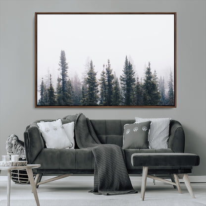 42364796-MGV-CV-36X24-Foggy Forest Wall Art Canvas Print, Framed Misty Pines Art Picture Print, Moody Woodland Perfect Scandinavian Minimalist Decor