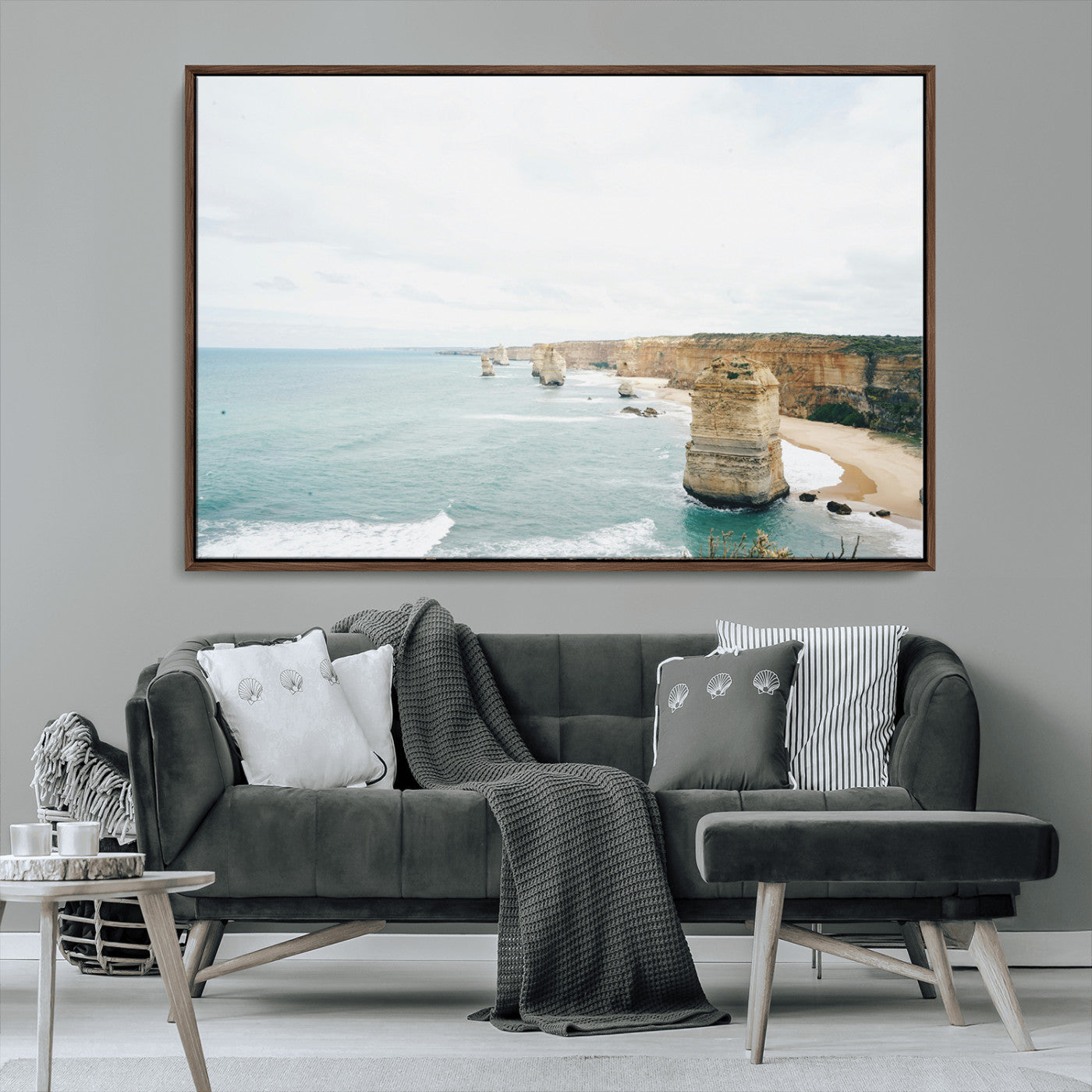 70095633-MGV-CV-36X24-Twelve Apostles Wall Art Canvas Print, Framed Coastal Cliffs Art Picture Print, Rugged Rock Formations Perfect Minimalist Coastal
