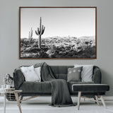 85205054-MGV-CV-36X24-Saguaro Cactus Wall Art Canvas Print, Framed Monochrome Landscape Art Picture Print, Scenic Arizona View Perfect Minimalist