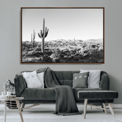 85205054-MGV-CV-36X24-Saguaro Cactus Wall Art Canvas Print, Framed Monochrome Landscape Art Picture Print, Scenic Arizona View Perfect Minimalist