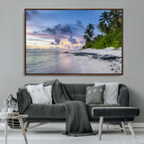 75045485-MGV-FC-36X24_Walnut-Tropical Beach Wall Art Canvas Print, Framed Sunset Glow Art Picture Print, Palm Tree Coast Perfect Tropical Coastal Decor Artwork