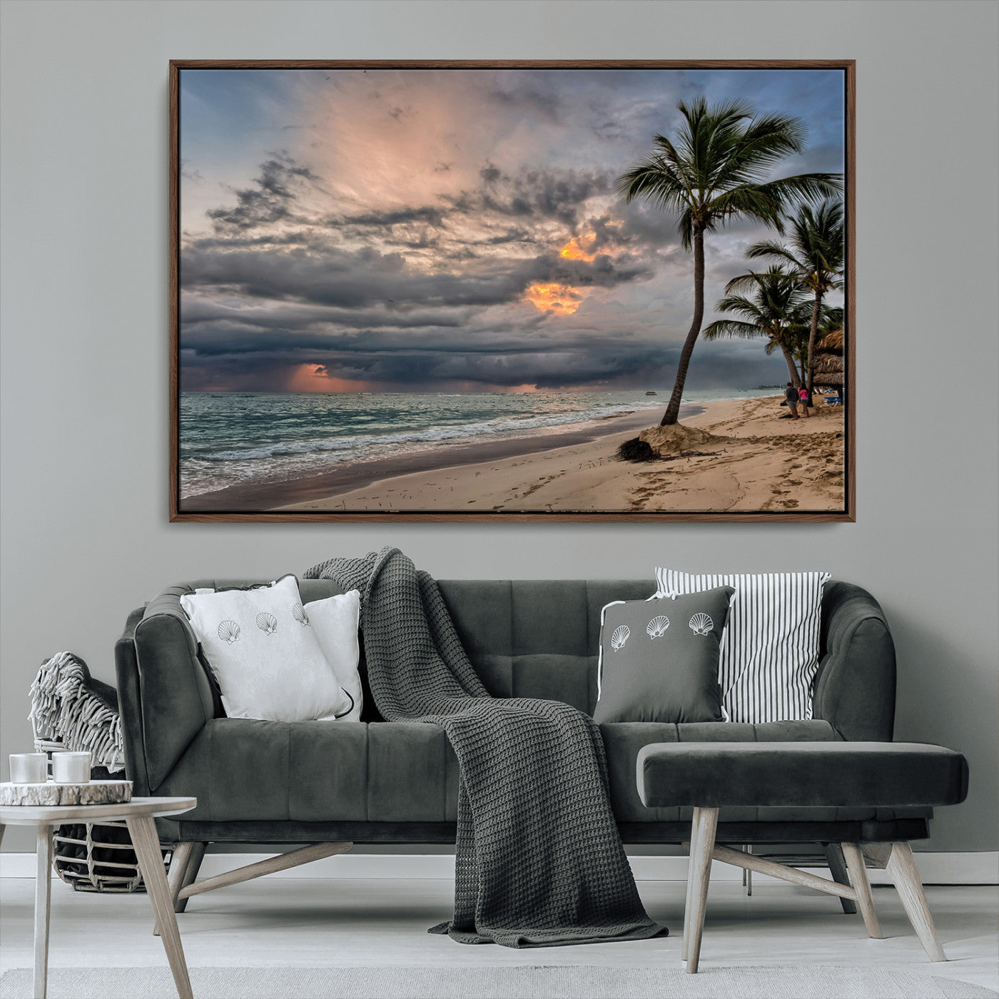 62574547-MGV-CV-36X24-Tropical Storm Wall Art Canvas Print, Framed Moody Beach Art Picture Print, Dramatic Sky Perfect Tropical Coastal Decor Artwork