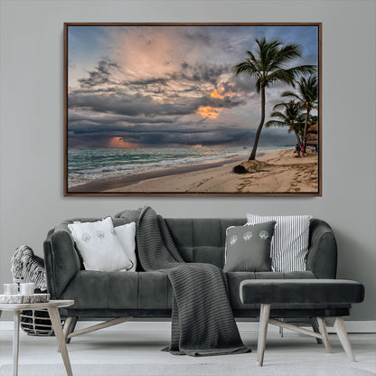 62574547-MGV-CV-36X24-Tropical Storm Wall Art Canvas Print, Framed Moody Beach Art Picture Print, Dramatic Sky Perfect Tropical Coastal Decor Artwork