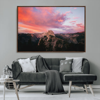32786115-MGV-FC-36X24_Walnut-Half Dome Wall Art Canvas Print, Framed Yosemite National Park Art Picture Print, Dramatic Sunset Perfect Adventurous Wilderness