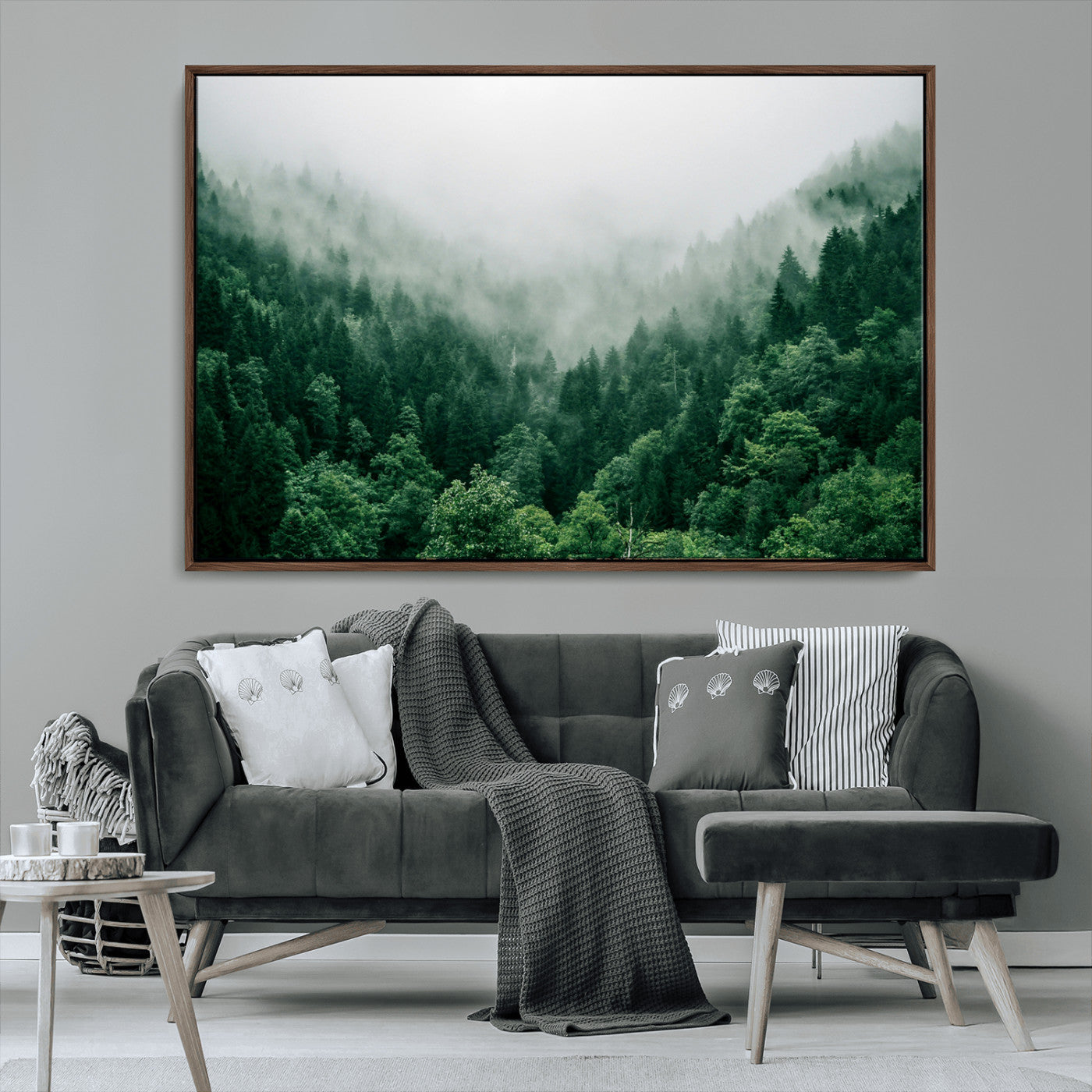 45265379-MGV-CV-36X24-Misty Forest Wall Art – Green Mountain Pine Tree Landscape Canvas Print, Nature Photography Artwork Home Decor for Bedroom, Living