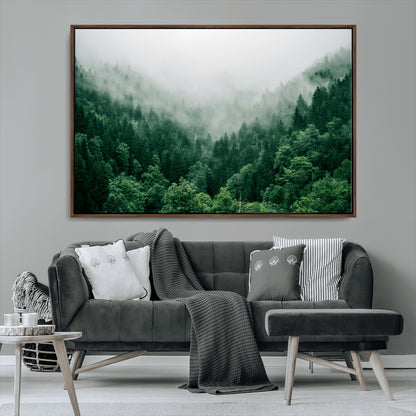 45265379-MGV-CV-36X24-Misty Forest Wall Art – Green Mountain Pine Tree Landscape Canvas Print, Nature Photography Artwork Home Decor for Bedroom, Living
