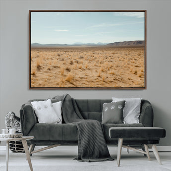 55918919-MGV-CV-36X24-Desert Landscape Wall Art – Golden Grass Plains and Mountain Horizon Canvas Print, Southwest Nature Photography Decor for Living