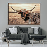 95745718-MGV-CV-36X24-Texas Longhorn Wall Art – Western Cattle Photography Canvas Print, Rustic Ranch Animal Artwork Country Farmhouse Decor for Living