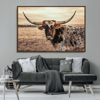 95745718-MGV-CV-36X24-Texas Longhorn Wall Art – Western Cattle Photography Canvas Print, Rustic Ranch Animal Artwork Country Farmhouse Decor for Living