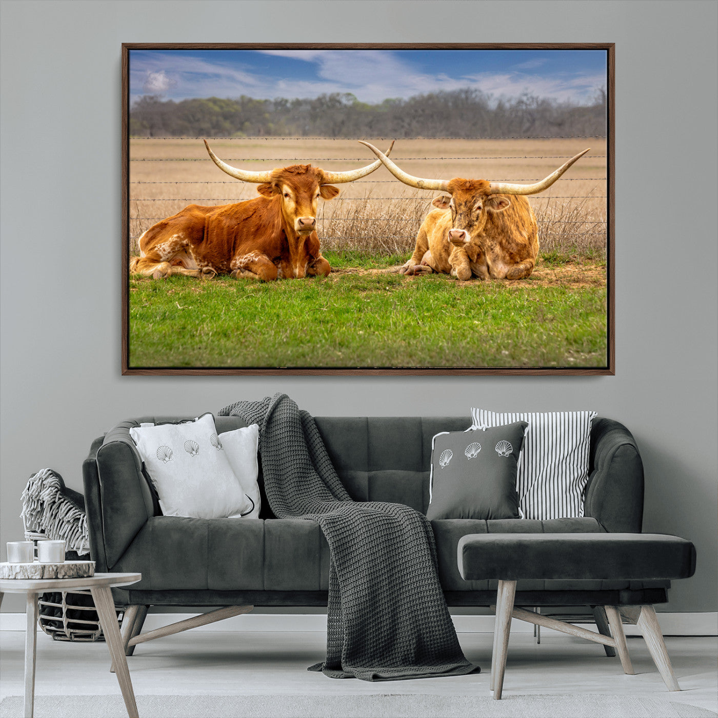 54598515-MGV-CV-36X24-Texas Longhorns Wall Art – Rustic Cattle Ranch Canvas Print, Western Farmhouse Animal Photography Decor for Living Room, Office,