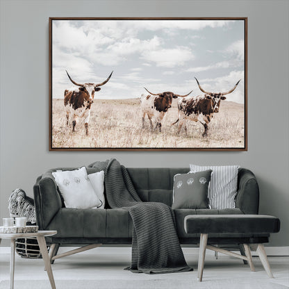65621083-MGV-CV-36X24-Texas Longhorn Wall Art – Rustic Western Cattle Canvas Print, Southwestern Ranch Photography Decor for Living Room, Office,