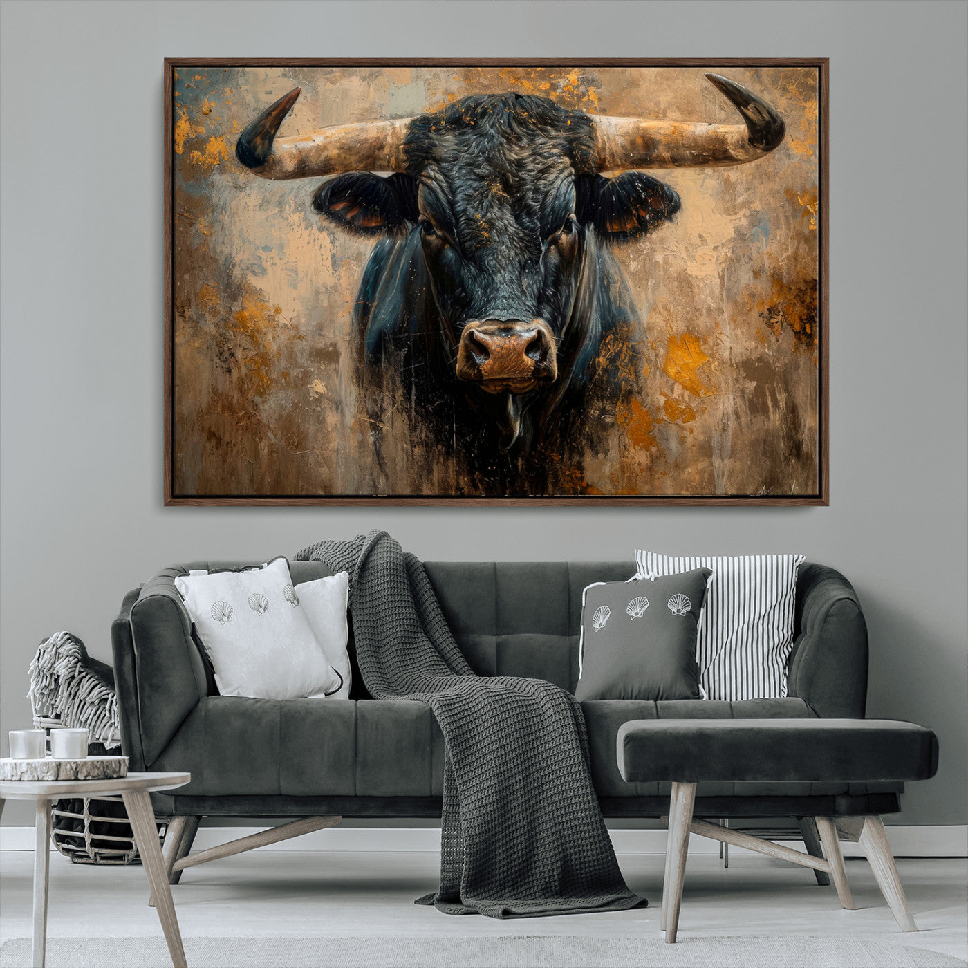 91615410-MGV-CV-36X24-Bull Wall Art – Rustic Western Longhorn Canvas Print, Powerful Abstract Animal Painting, Farmhouse Ranch Decor for Living Room,