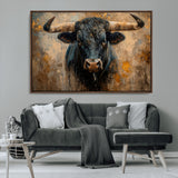 91615410-MGV-CV-36X24-Bull Wall Art – Rustic Western Longhorn Canvas Print, Powerful Abstract Animal Painting, Farmhouse Ranch Decor for Living Room,