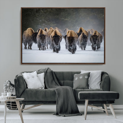 30332489-MGV-CV-36X24-Winter Bison Herd Wall Art – Powerful Buffalo Canvas Print, Rustic Wildlife Photography Decor for Farmhouse, Cabin, Lodge, Living