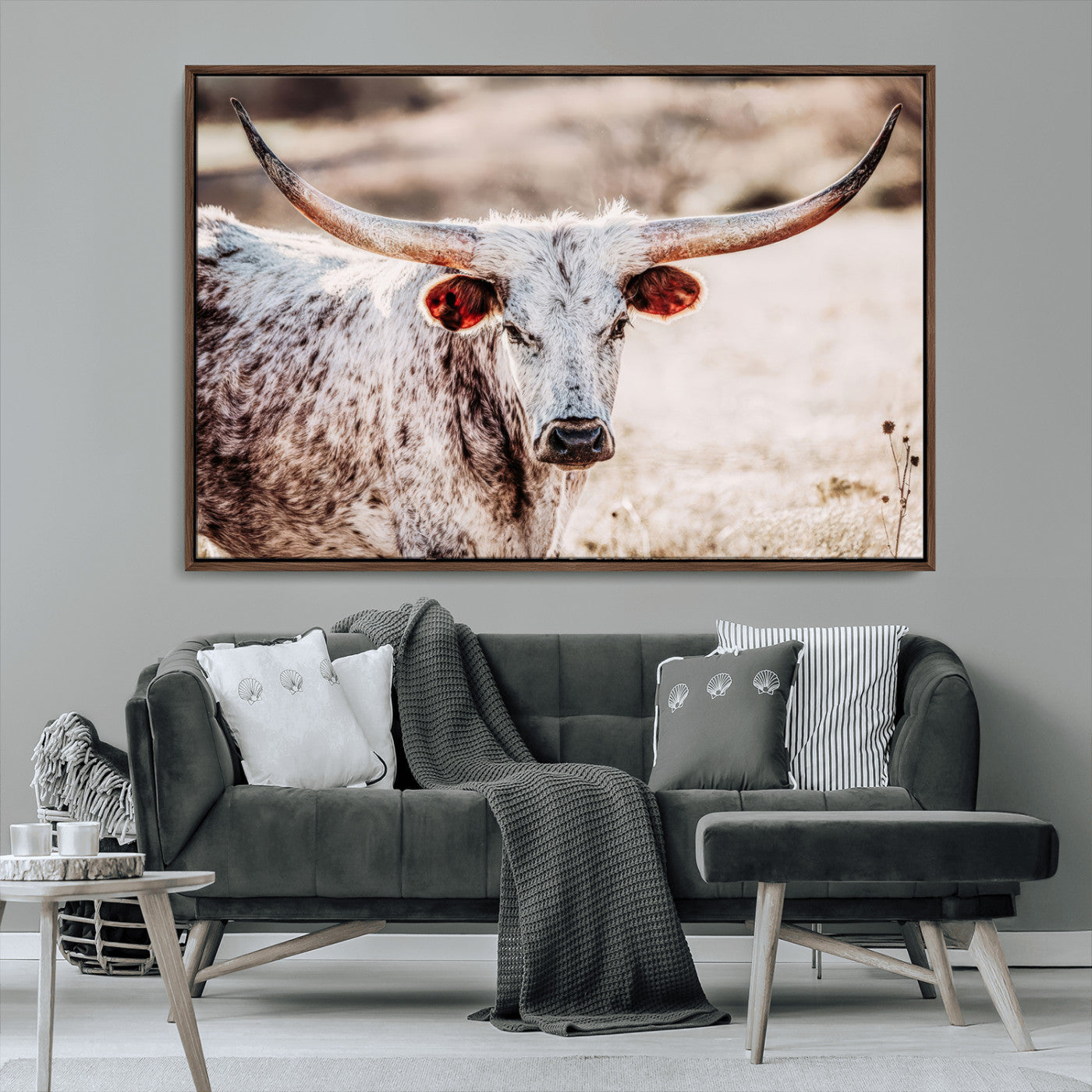 72388892-MGV-CV-36X24-Texas Longhorn Wall Art – Rustic Western Canvas Print, Cowboy Style Farmhouse Bull Artwork for Living Room, Ranch, Office or Man