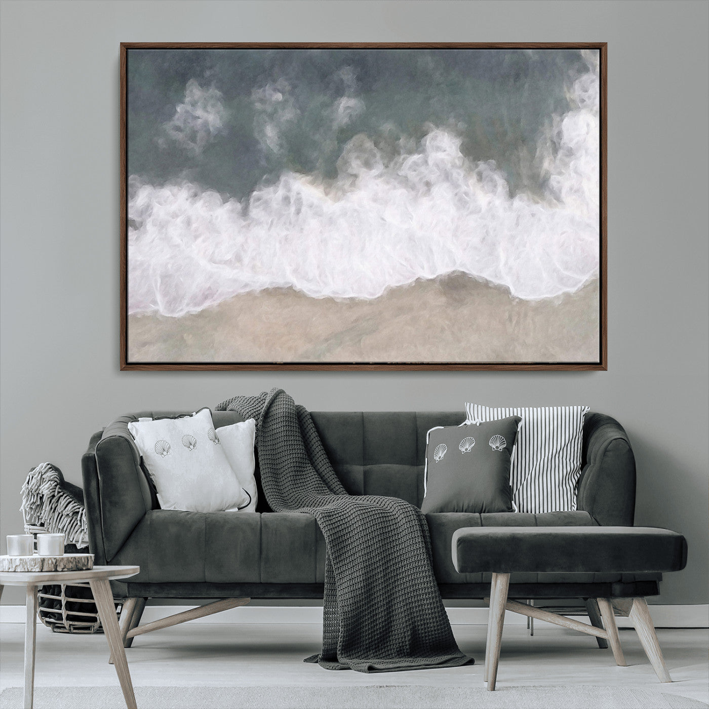 10072982-MGV-FC-36X24_Walnut-Abstract Ocean Wave Wall Art – Coastal Beach Canvas Print, Minimalist Seascape Painting, Modern Ocean Inspired Artwork for Living
