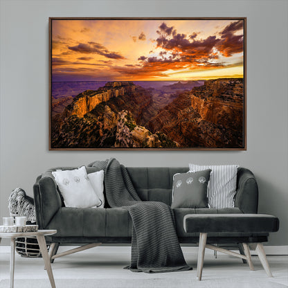 75573843-MGV-FC-36X24_Walnut-Grand Canyon Sunset Wall Art – Panoramic Canyon Landscape Canvas Print, Dramatic Desert Cliffs Artwork, Nature Inspired Scenic
