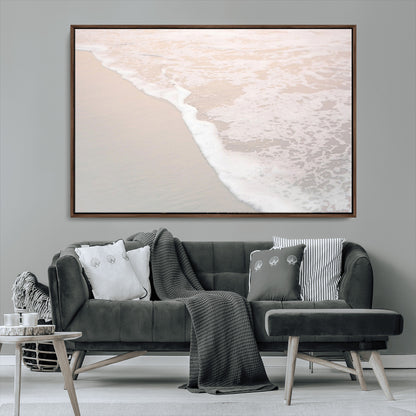 28414510-MGV-FC-36X24_Walnut-Ocean Shoreline Wall Art – Minimal Coastal Beach Canvas Print, Soft Sea Foam and Sand Photography Artwork, Relaxing Nautical Decor