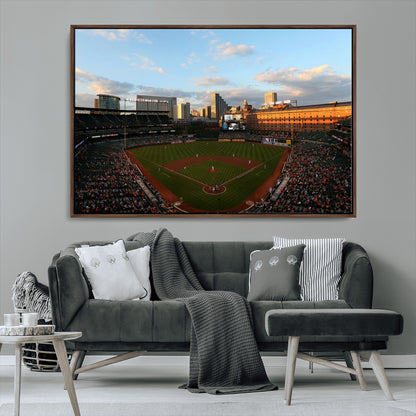 22285236-MGV-FC-36X24_Walnut-Baseball Stadium Sunset – Panoramic Ballpark Canvas Wall Art, Sports Decor for Office, Man Cave, Game Room, Sports Bar, Baseball