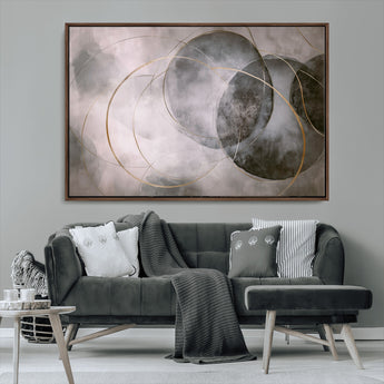 20066876-MGV-FC-36X24_Walnut-Neutral Abstract Circle Wall Art – Modern Gray Beige Gold Canvas Print, Minimalist Geometric Painting for Bedroom, Living Room,