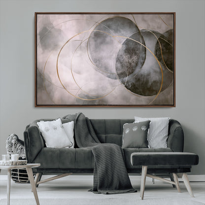 20066876-MGV-FC-36X24_Walnut-Neutral Abstract Circle Wall Art – Modern Gray Beige Gold Canvas Print, Minimalist Geometric Painting for Bedroom, Living Room,