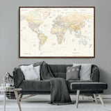 40660043-MGV-FC-36X24_Walnut-World Map Wall Art – Large Detailed Atlas Style Map Print with Countries, Cities, and Oceans, Neutral Beige and Tan Educational