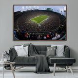 14387817-MGV-FC-36X24_Walnut-Lambeau Field Stadium Wall Art – Green Bay Packers Game Day Canvas Print with Fireworks and Crowd – NFL Football Fan Man Cave