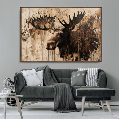 83505059-MGV-CV-36X24-Majestic Moose Wall Art – Rustic Animal Canvas Painting – Wilderness Wildlife Decor with Earthy Tones for Cabin, Lodge, Farmhouse,