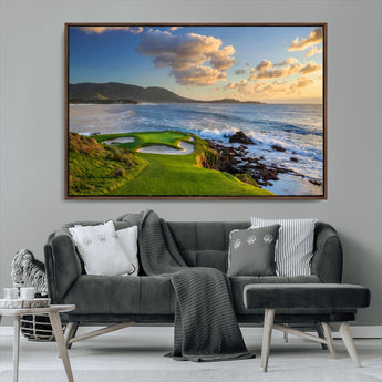 50107048-MGV-FC-36X24_Walnut-Golf Course Wall Art – Coastal Ocean View Canvas Print, Scenic Fairway Landscape Decor for Office, Man Cave, Bedroom, or Living