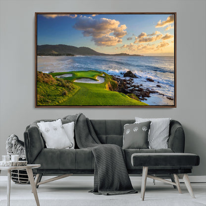 50107048-MGV-FC-36X24_Walnut-Golf Course Wall Art – Coastal Ocean View Canvas Print, Scenic Fairway Landscape Decor for Office, Man Cave, Bedroom, or Living