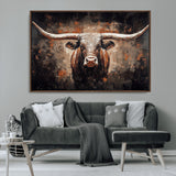 24779067-MGV-CV-36X24-Longhorn Bull Wall Art – Western Rustic Canvas Print, Bold Cowboy Cattle Painting for Ranch House, Farmhouse, Office, or Living