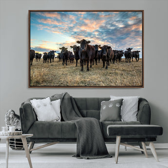 13867292-MGV-FC-36X24_Walnut-Black Cattle Wall Art – Rustic Ranch Herd Canvas Print, Western Farmhouse Country Landscape Decor for Living Room, Office, or