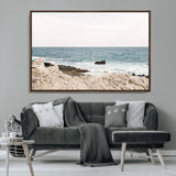 25481980-MGV-FC-36X24_Walnut-Ocean Coastal Wall Art – Rocky Shoreline and Waves Canvas Print, Serene Beach Landscape Decor for Living Room, Bedroom, or Office