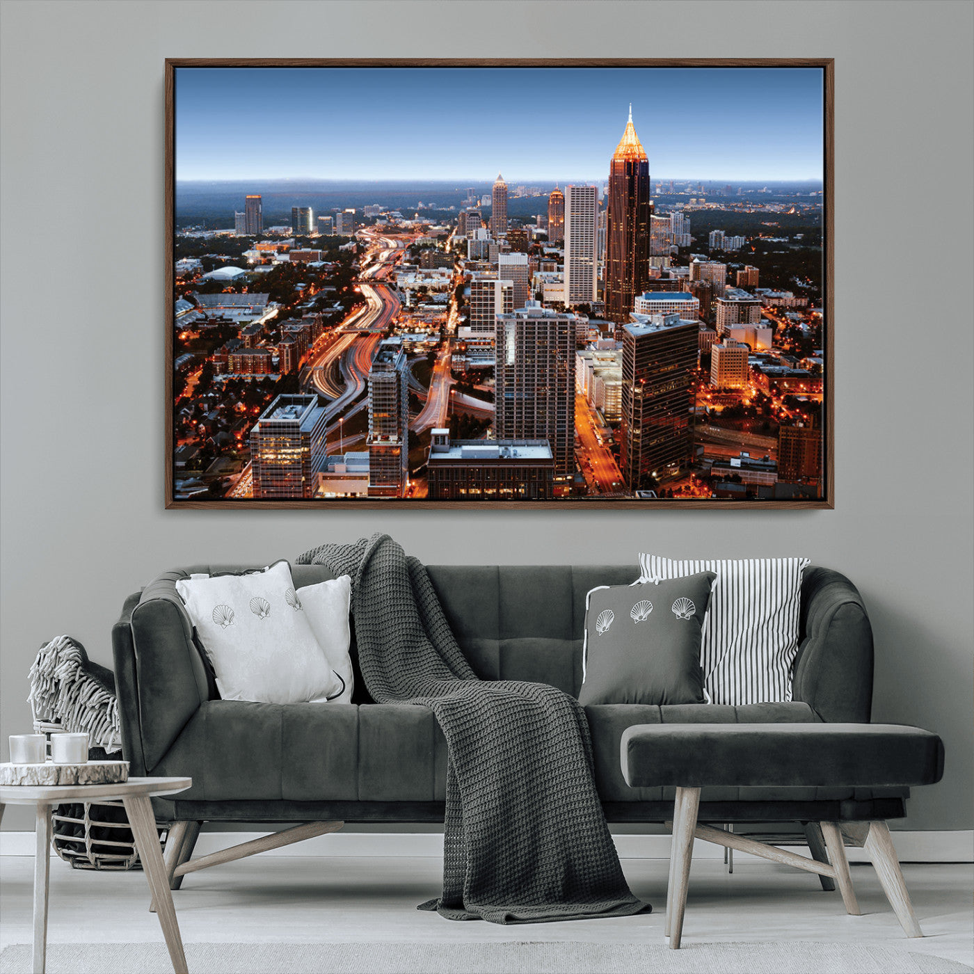 25096967-MGV-CV-36X24-Atlanta Skyline Wall Art – Vibrant Cityscape Canvas Print, Modern Night Lights Urban Decor for Office, Living Room, or Apartment
