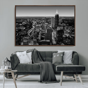 46578567-MGV-CV-36X24-Atlanta Skyline Wall Art – Black and White Cityscape Canvas Print, Modern Urban Night Decor for Office, Living Room, or Apartment