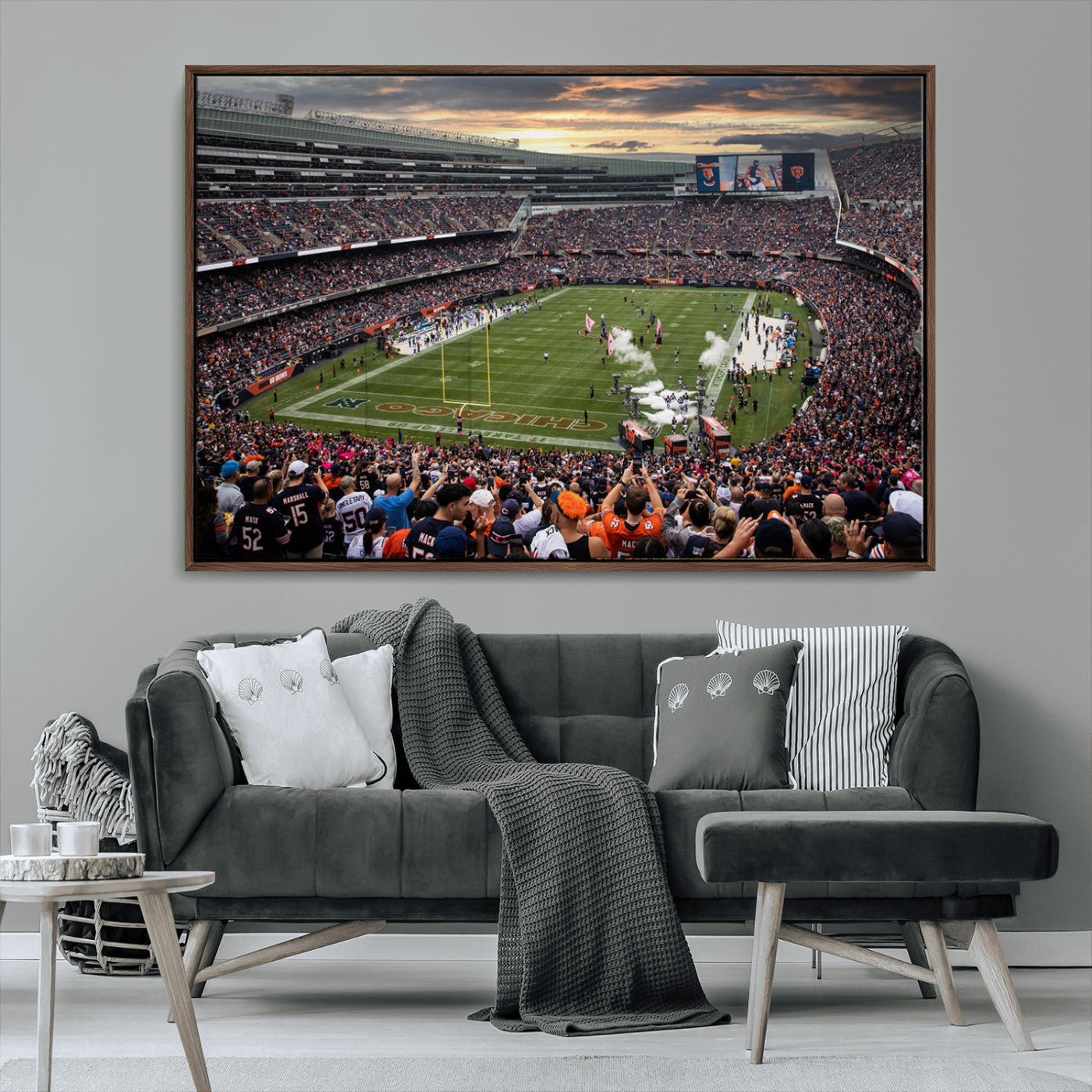 87578930-MGV-CV-36X24-Soldier Field Wall Art – Chicago Bears Football Stadium Sunset Canvas Print, Game Day Sports Decor for Man Cave, Bar, Office, or